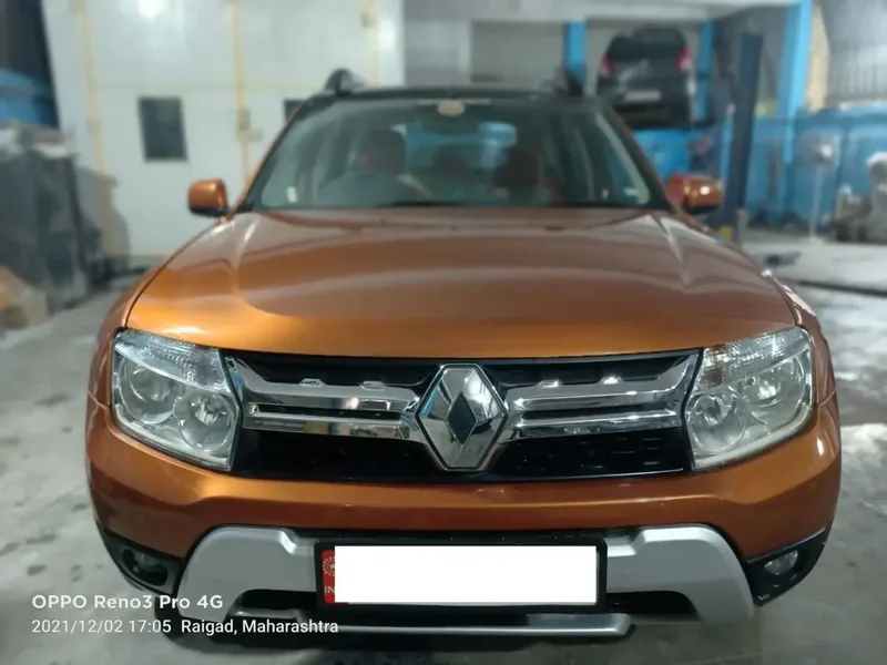 Renault Duster under body repair in a bay at the Grand Automotive bodyshop, Panvel